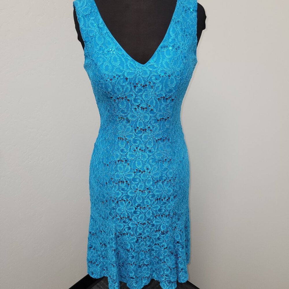 Turquoise Lace Fit and Flare Dress